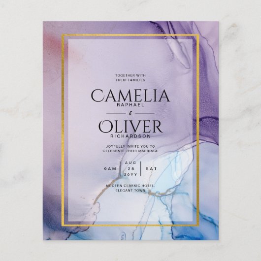 Dusty Lila Navy Blue Gold INK Wedding INVITE (Vorderseite)