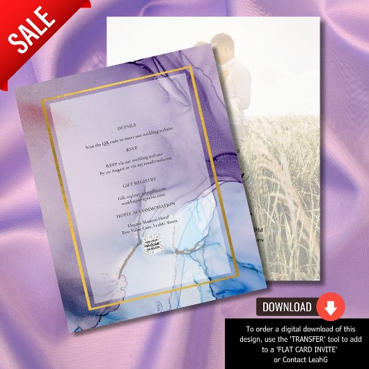 Dusty Lila Navy Blue Gold INK Wedding INVITE