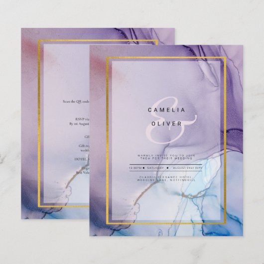 Dusty Lila Navy Blue Gold INK Wedding INVITE (Vorne/Hinten)