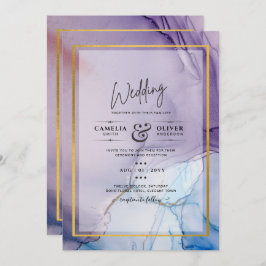 Dusty Lila Navy Blue Gold INK Wedding INVITE Einladung