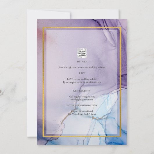 Dusty Lila Navy Blue Gold INK Wedding INVITE Einladung (Rückseite)