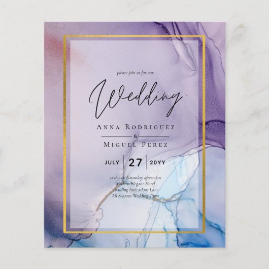 Dusty Lila Navy Blue Gold INK Wedding INVITE Flyer (Vorne)