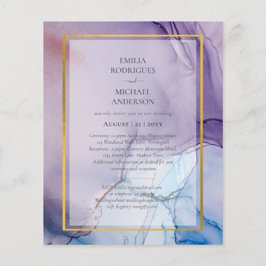 Dusty Lila Navy Blue Gold INK Wedding INVITE Flyer (Hinten)