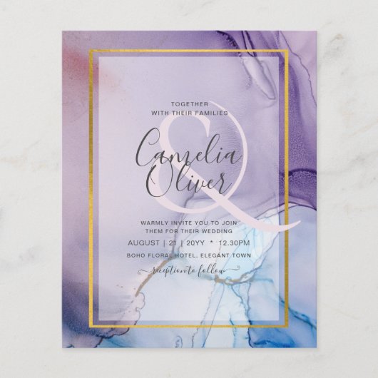 Dusty Lila Navy Blue Gold INK Wedding INVITE Flyer (Vorne)