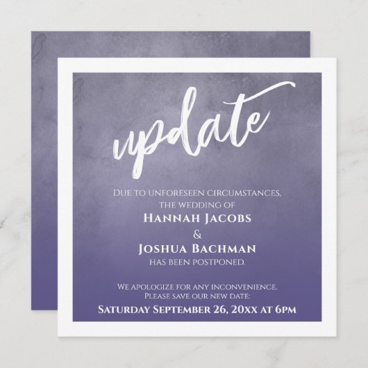 Dusty Lila Ombre Postponed Wedding Update Card Einladung (Vorne/Hinten)