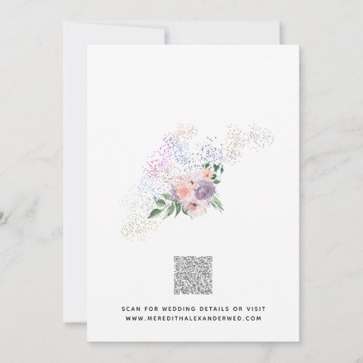 Dusty Lila Peach Boho Floral Glitzer QR Code Save The Date (Rückseite)