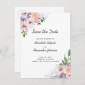 Dusty Lila Peach Floral QR Code Save the Date Ankündigungspostkarte (Vorne/Hinten)