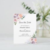 Dusty Lila Peach Floral QR Code Save the Date Ankündigungspostkarte (Stehend Vorderseite)