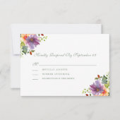 Dusty Lila Peach Watercolor Floral Wedding RSVP (Vorderseite)