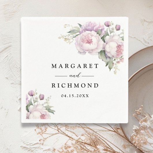 Dusty Lila Peony Elegante Hochzeit der Blumen Serviette