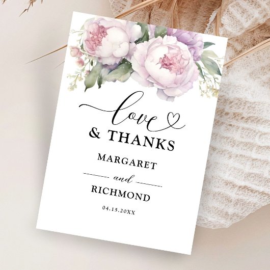 Dusty Lila Peony Floral Wedding Vielen Dank Dankeskarte