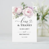Dusty Lila Peony Floral Wedding Vielen Dank Dankeskarte (Stehend Vorderseite)