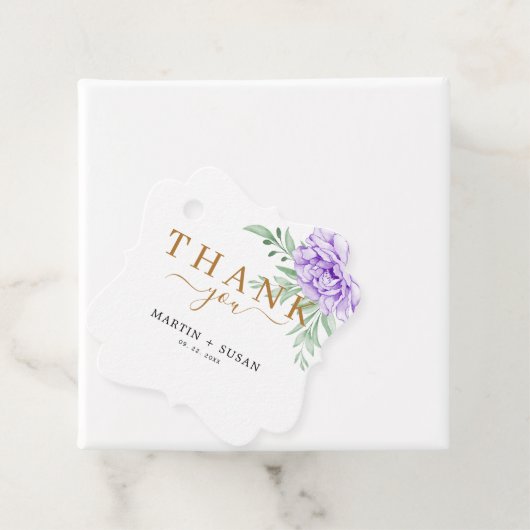 Dusty Lila Peony Rose Grüne Blätter Hochzeit Geschenkanhänger (Beispiel)