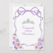 Dusty Lila Pink Floral Bow Silver Mis Quince Einladung (Rückseite)