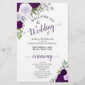 Dusty Lila & Plum Floral Budget Hochzeitsprogramm (Vorderseite)