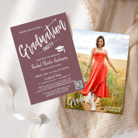 Dusty Lila QR Code Abschluss Einladung