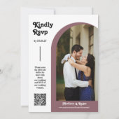 Dusty Lila Retro Arch Foto QR Code UAWG Groovy Einladung (Rückseite)