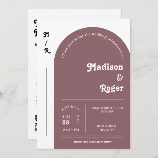 Dusty Lila Retro Arch Foto QR Code UAWG Groovy Einladung (Vorne/Hinten)