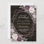 Dusty Lila Rose Bloral Geometric on Dark Wood Einladung (Vorderseite)