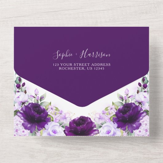 Dusty Lila Rose Lilac Blume Rustikale Hochzeit All In One Einladung (Rückseite)