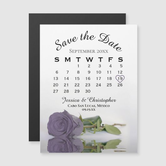 Dusty Lila Rose Save the Date Kalender Magnet (Vorne/Hinten)