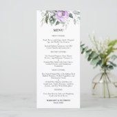 Dusty Lila Rustic Floral Wedding Menu Menükarte (Stehend Vorderseite)