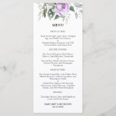 Dusty Lila Rustic Floral Wedding Menu Menükarte (Vorderseite)