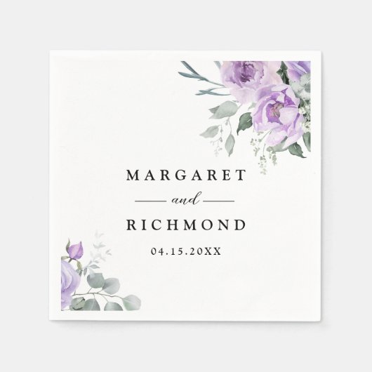 Dusty Lila Rustic Floral Wedding Serviette (Vorderseite)