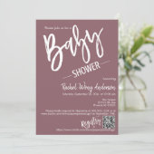 Dusty Lila Script Baby Shower QR Code Foto Einladung (Stehend Vorderseite)