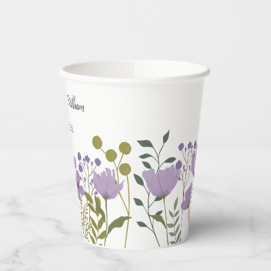 Dusty Lila Spring Floral Wedding Personalisiert Pappbecher (Links)