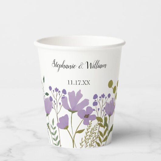 Dusty Lila Spring Floral Wedding Personalisiert Pappbecher (Vorderseite)