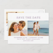 Dusty Lila Text 3 Foto Hochzeit Speichern Sie das Ankündigungspostkarte (Vorne/Hinten)