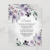 Dusty Lila und Silver Gray Floral Rustic Wedding Begleitkarte (Vorne/Hinten)