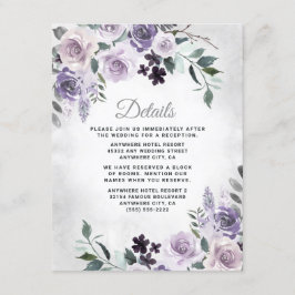 Dusty Lila und Silver Gray Floral Rustic Wedding Begleitkarte