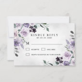 Dusty Lila und Silver Gray Floral Rustic Wedding RSVP Karte (Vorderseite)