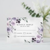 Dusty Lila und Silver Gray Floral Rustic Wedding RSVP Karte (Stehend Vorderseite)