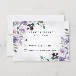 Dusty Lila und Silver Gray Floral Rustic Wedding RSVP Karte