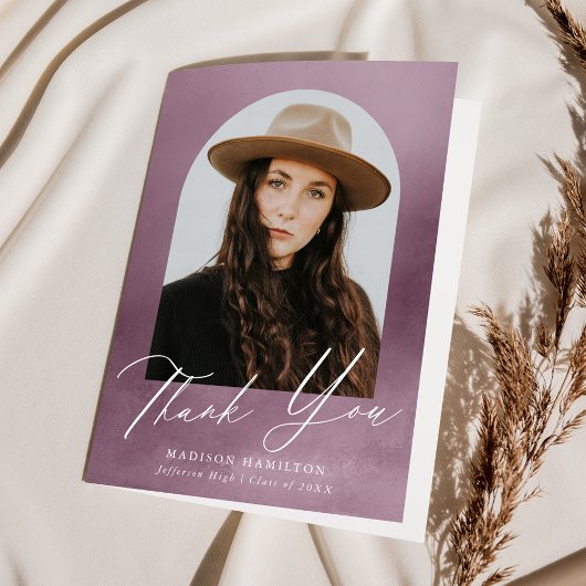 Dusty Lila Watercolor Arch Foto Abschluss Dankeskarte