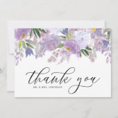 Dusty Lila Watercolor Blume Hochzeit im Garland Dankeskarte (Vorderseite)