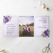 Dusty Lila Watercolor Foto Hochzeit Dreifach Gefaltete Einladung (Innenseite)