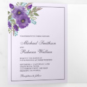 Dusty Lila Watercolor Foto Hochzeit Dreifach Gefaltete Einladung (Innen Erste Seite)