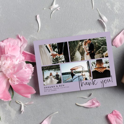 Dusty Lila Wedding Foto Collage Vielen Dank Dankeskarte