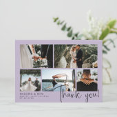 Dusty Lila Wedding Foto Collage Vielen Dank Dankeskarte (Stehend Vorderseite)