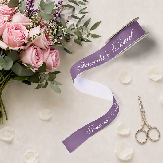 Dusty Lila Wedding Modern Color Simple Script Satinband