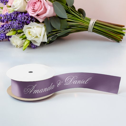 Dusty Lila Wedding Modern Color Simple Script Satinband