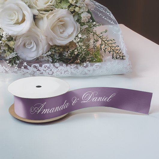 Dusty Lila Wedding Modern Color Simple Script Satinband