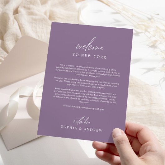 Dusty Lila Welcome Itinerary Dankeschön Card Einladung