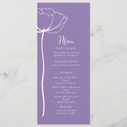 Dusty Lila White Bold Floral Modern Simple Menu Programm (Vorderseite)