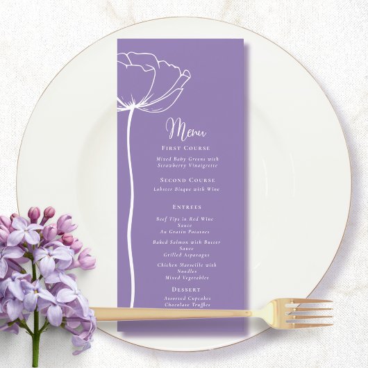 Dusty Lila White Bold Floral Modern Simple Menu Programm