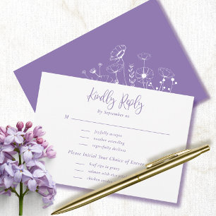 Dusty Lila White Floral Menu Wedding RSVP